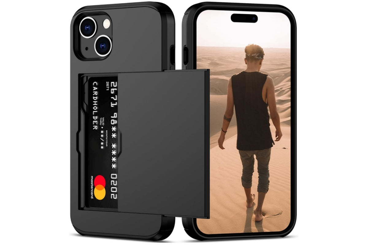Shockproof Phone Cover Case With Card Holder For Apple iPhone 16 Or 15 Series-Black