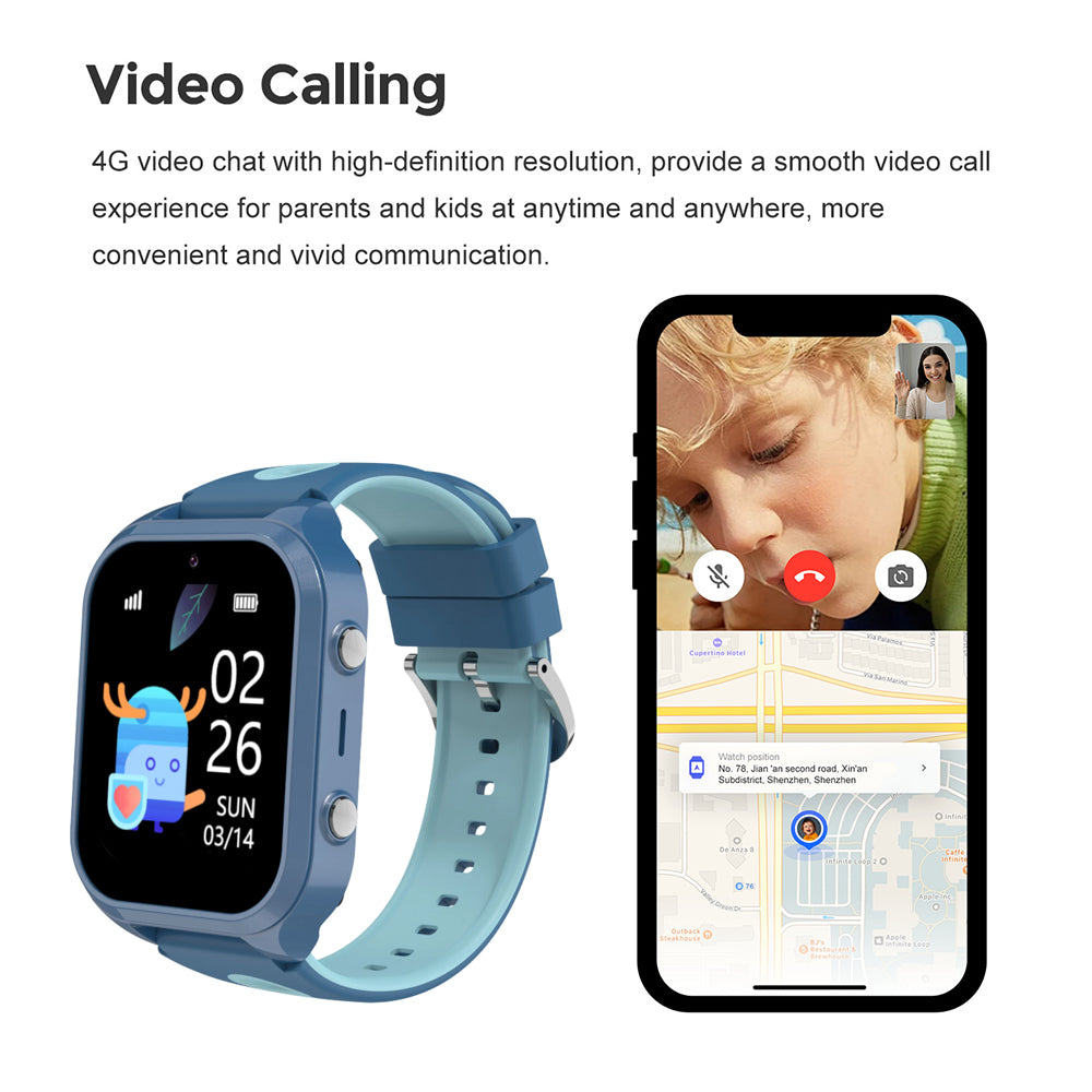 4G Smart Watch For Kids Water-resistant Video Call Positioning Alarm HD Touchscreen Smartwatch-Blue