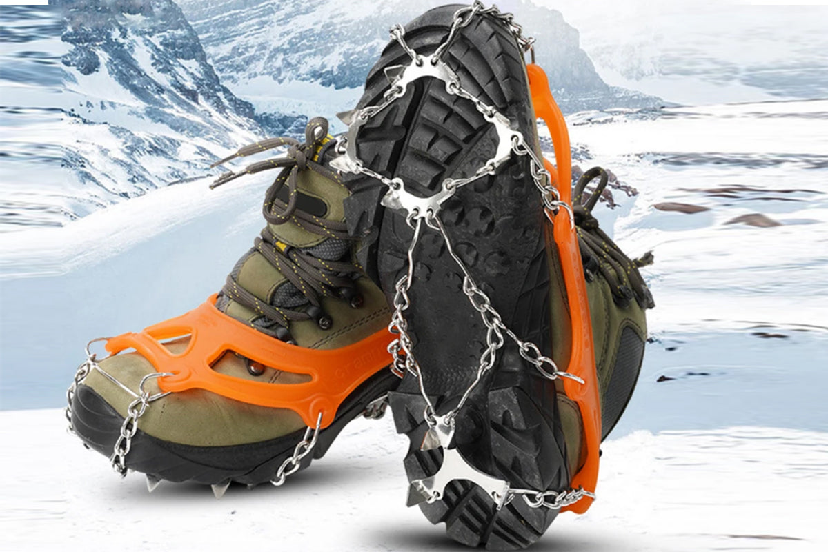 2 Piece Traction Cleats Ice Snow Grips with 10 Stainless Steel Spikes - Orange