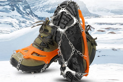 2 Piece Traction Cleats Ice Snow Grips with 10 Stainless Steel Spikes - Orange