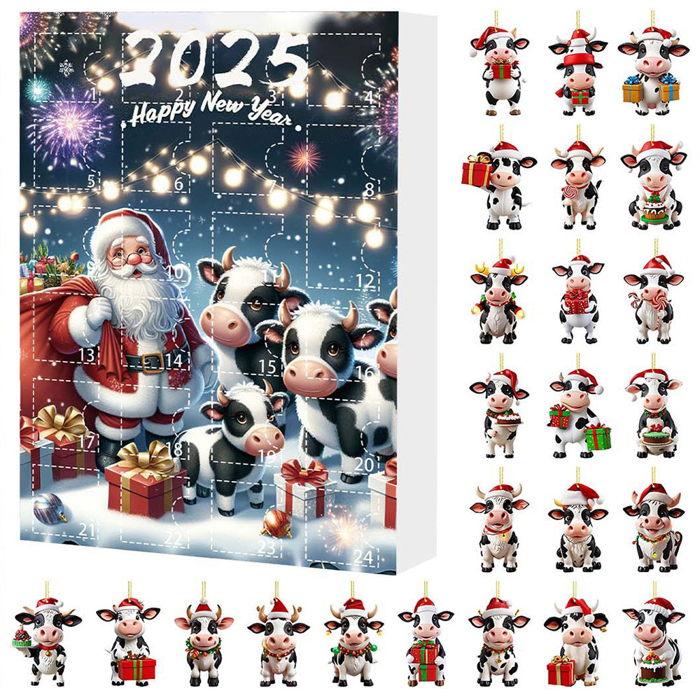 Christmas Cow Advent Calendar ¨C 24-Day Blind Box Ornaments Set for Tree Style 3