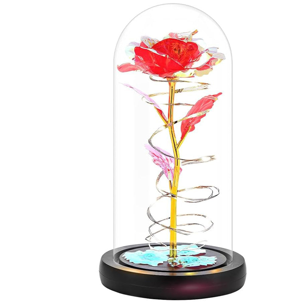 Eternal Rose Night Light in Glass Dome with LED for Bedroom Home Decor Red