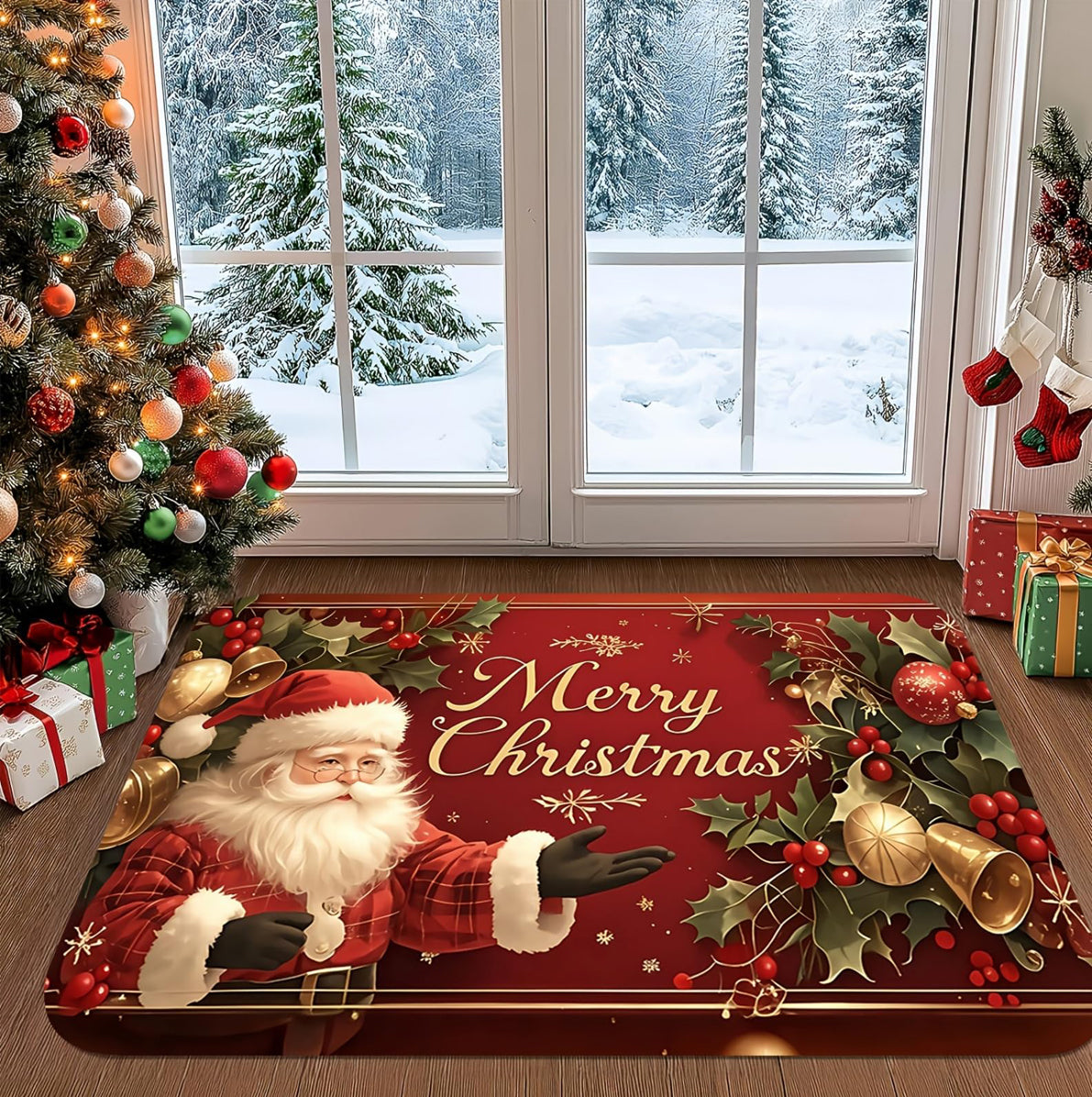 Christmas Floor Mat Merry Non Slip Mat Christmas Decorations - Santa
