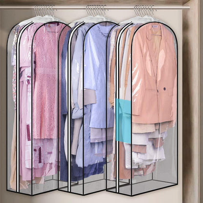 3Pcs Set Transparent Garment Bags Dustproof Hanging Suit Bags for Closet Storage