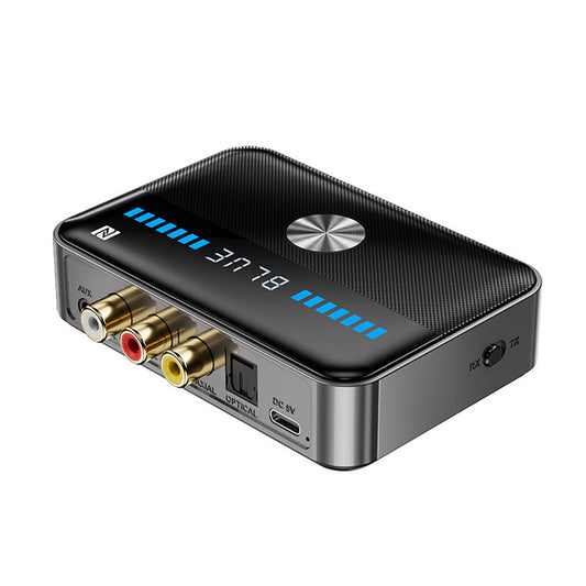 Wireless Bluetooth 5.3 Audio Transmitter Receiver 2-in-1 Audio Adapter with LED Display AUX RCA Coaxial Optical USB Input