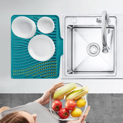 Silicone Dish Drying Mat for Kitchen Counter Non-Slip Drain Pad Green