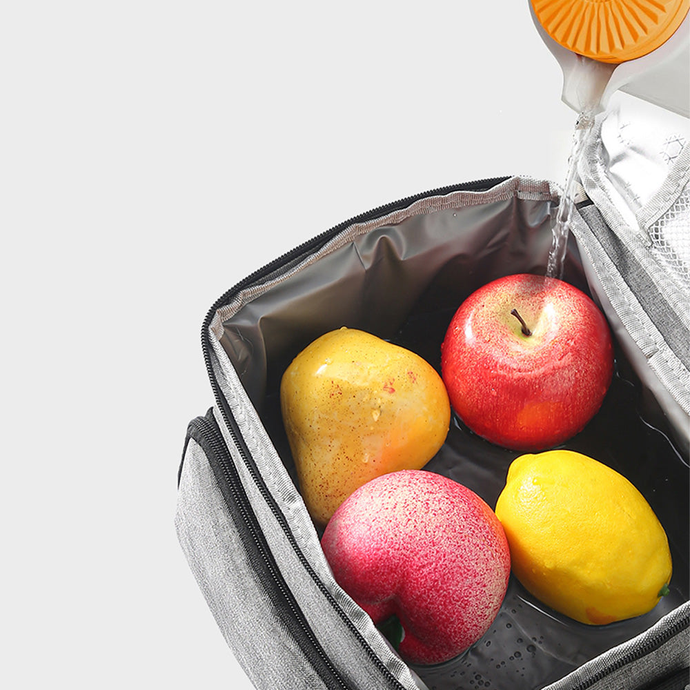 Insulated Lunch Box Leak-Proof Cooler Bag with 4 Pockets Gray