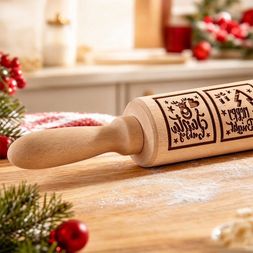Engraved Rolling Pin Engineered Wood Cookie Rolling Pin - Christmas