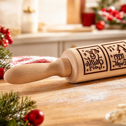 Engraved Rolling Pin Engineered Wood Cookie Rolling Pin - Christmas