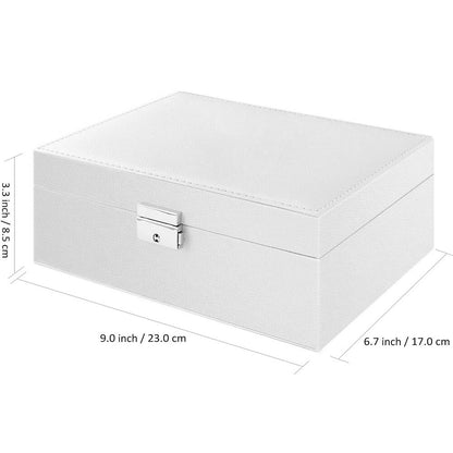 Jewellery Organiser Case Box Holder Storage Earring Ring Display with Lock and Key-White