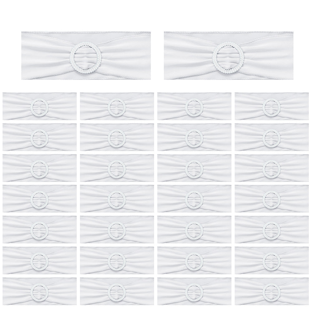 30 Pieces Elastic Chair Sashes Bows with Buckle Spandex Chair Bands - White