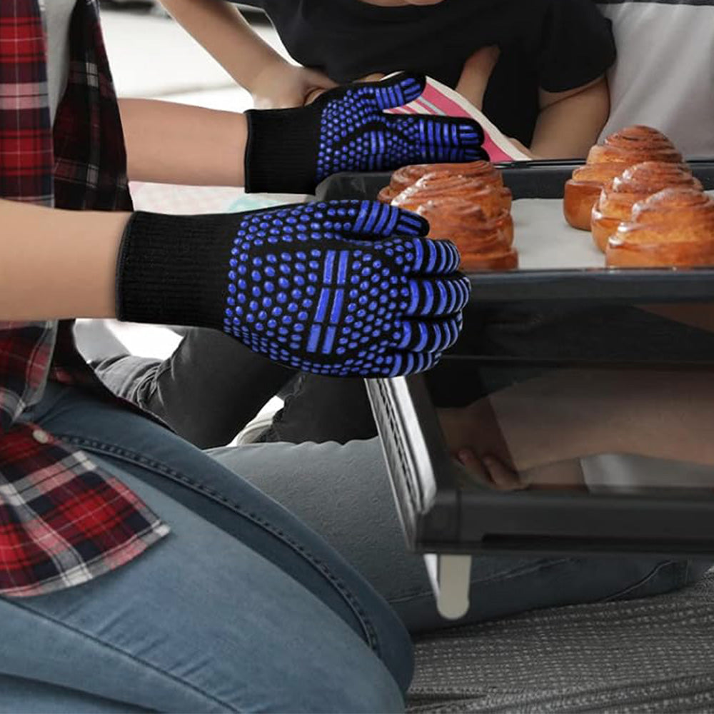 Heat Resistant Oven Gloves Slip Resistant BBQ Gloves - Blue