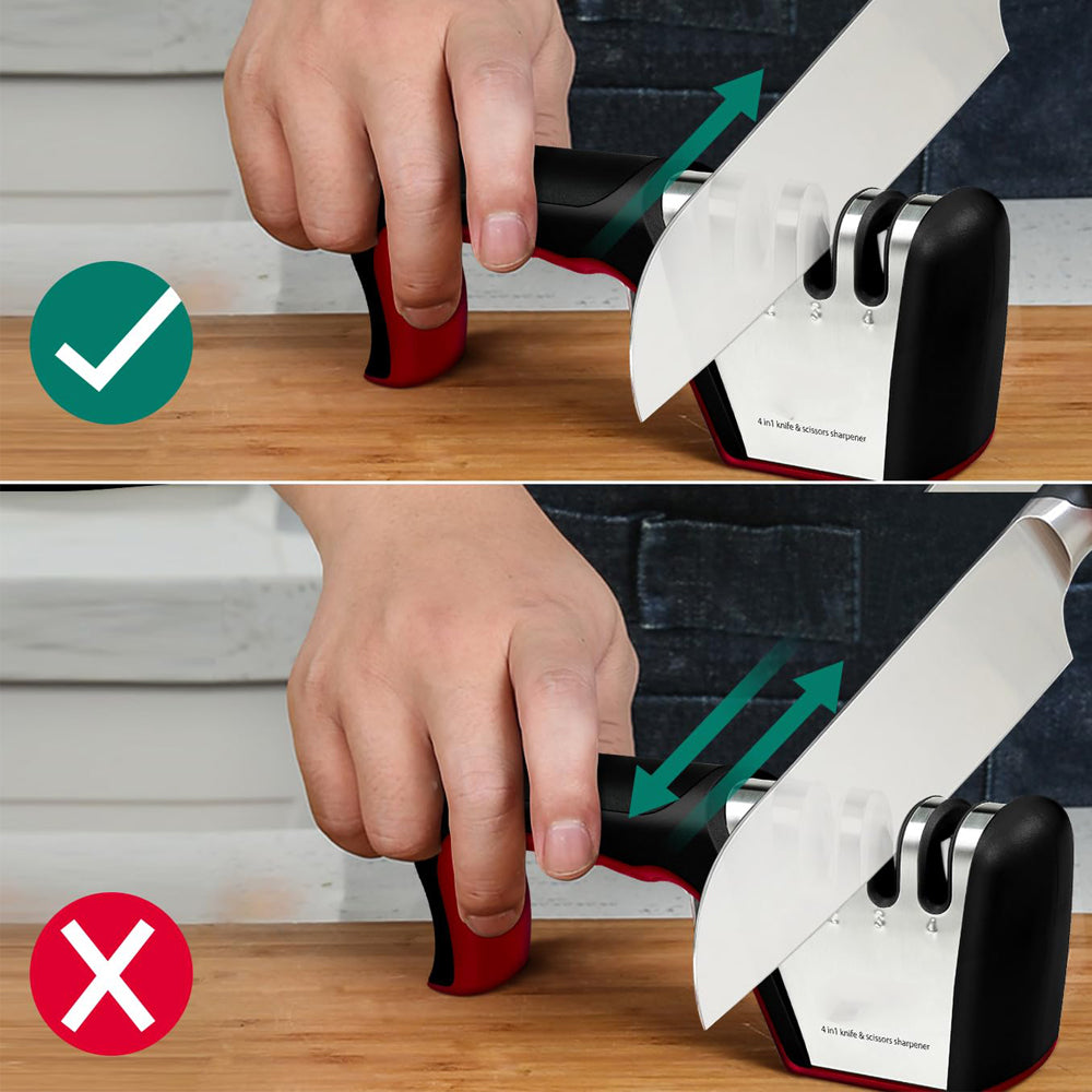 4 Stage Knife Sharpener Non Slip Base Kitchen Scissor Sharpener - Red