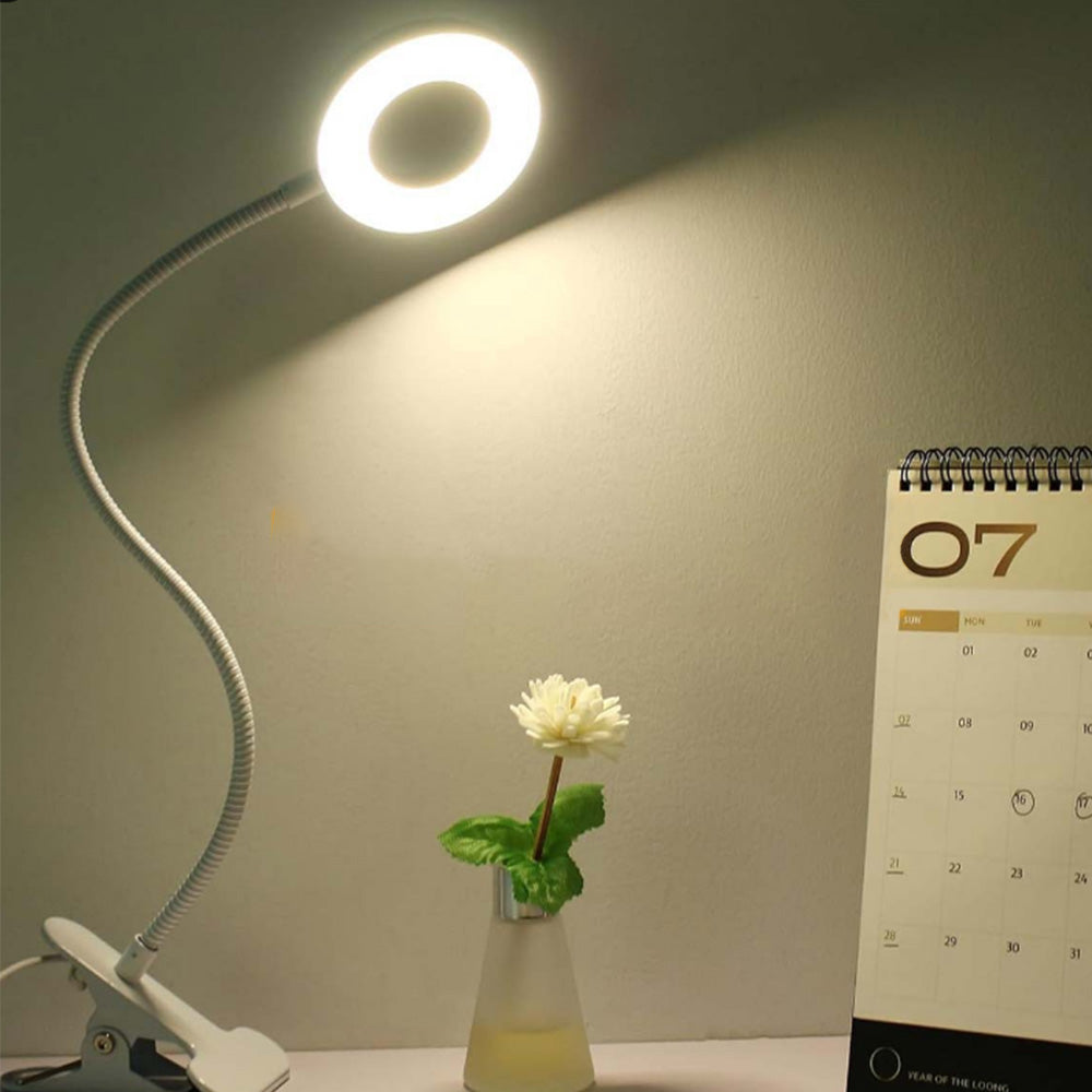 Dimmable USB Desk Lamp 3 Color Modes Flexible Gooseneck Reading Light with Clamp White