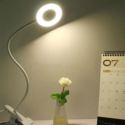 Dimmable USB Desk Lamp 3 Color Modes Flexible Gooseneck Reading Light with Clamp White