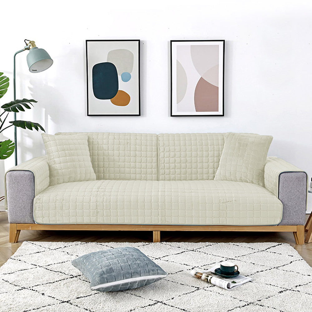 Universal Flannel Sofa Cushion Slipcover Non-Slip Thickened Sofa Cushion Towel White