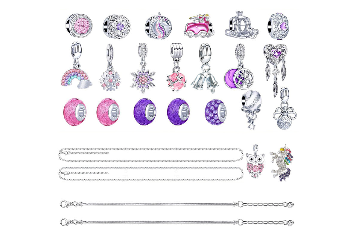DIY Charm Bracelet Blind Box Jewelry Making Kit Holiday Birthday Gift for Little Ones Girls Teens-Purple