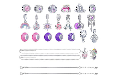 DIY Charm Bracelet Blind Box Jewelry Making Kit Holiday Birthday Gift for Little Ones Girls Teens-Purple