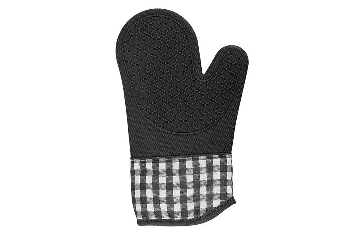 1 Pair Silicone Heat Resistant Gloves Kitchen Cooking Baking Microwave Oven Mitts-Black