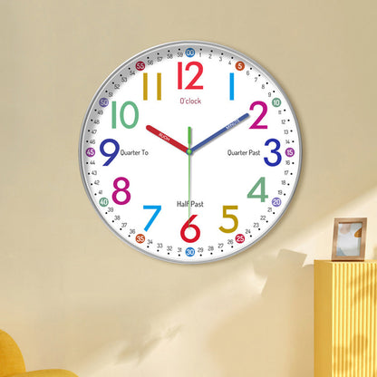 12-Inch Learning Wall Clock for Kids Silent Clock Battery Operated Colorful Teaching Time Clock Style 1