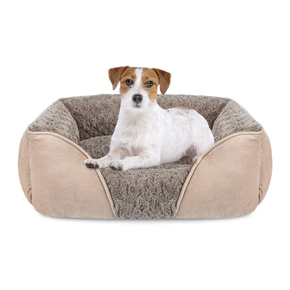 Plush Pet Bed Raised Sides Soft Calming Sleeping Puppy Cuddler Camel