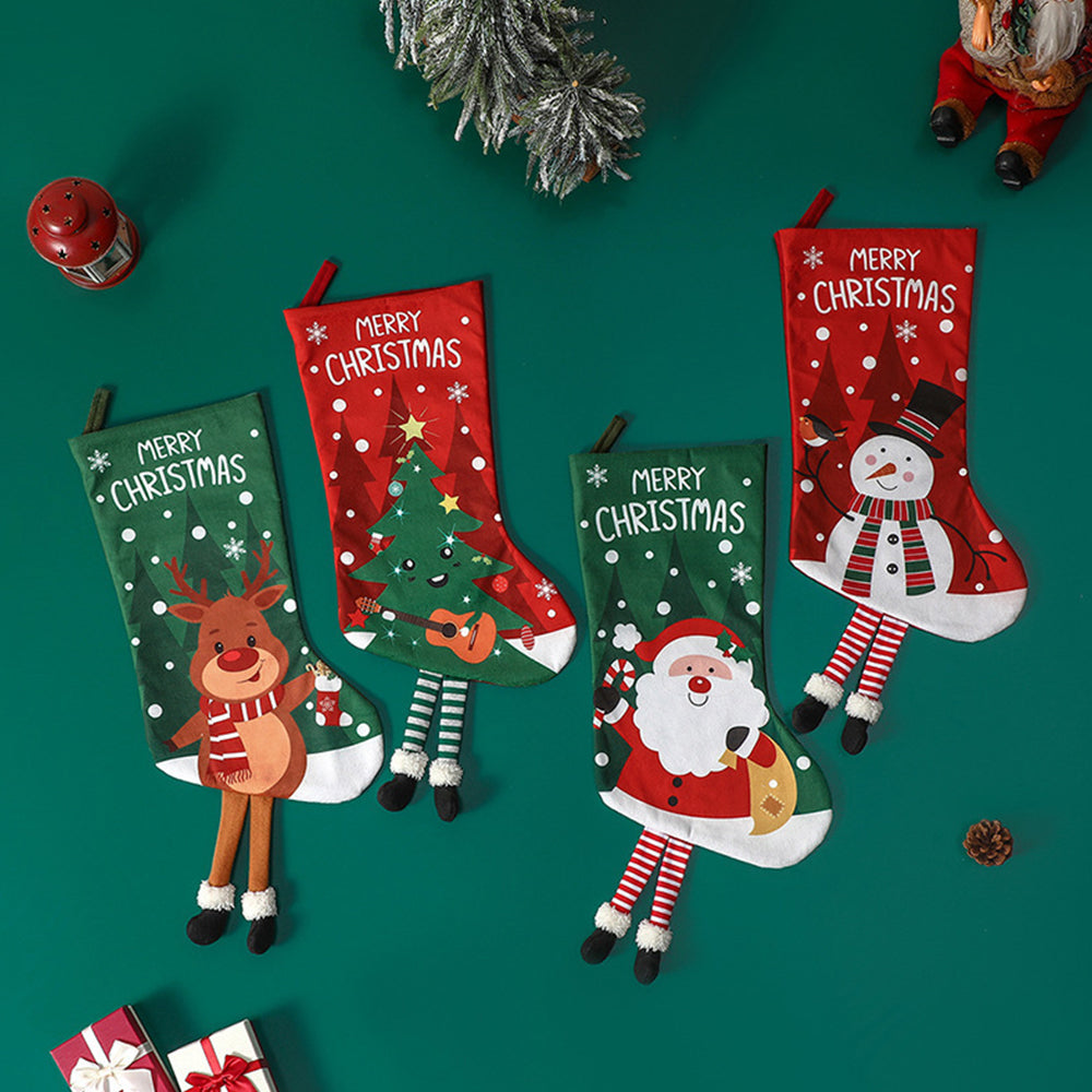 4 Pcs Christmas Stockings Candy Bags Fireplace Hanging Holiday Xmas Decor