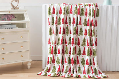 Breathable Christmas Blanket Elegant Comfort Luxury Velvet Fleece Christmas Tree Blanket Cozy Throws for Winter Bedding-Christmas Tree