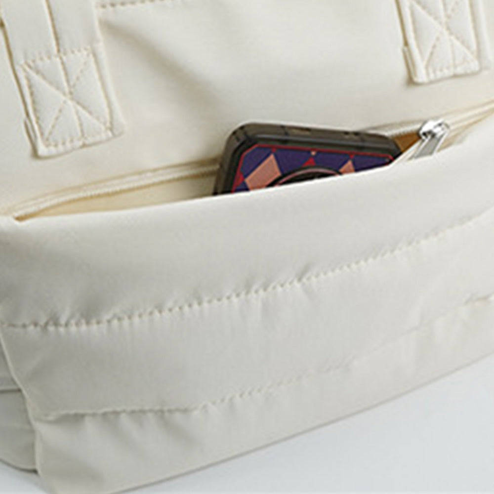 Puffer Tote Bag Quilted Puffy Handbag Lightweight Satchel Bag Beige