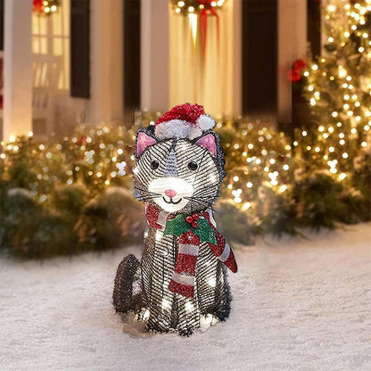 3Pcs Animal Christmas Decoration with Light String Dogs and Cat Xmas Outside Holiday Decor