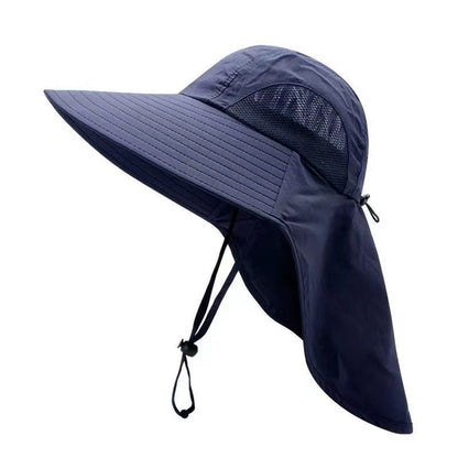Unisex Wide Brim Sun Hat with Neck Flap UV Protection Fishing Cap for Outdoor Hiking Navy Blue