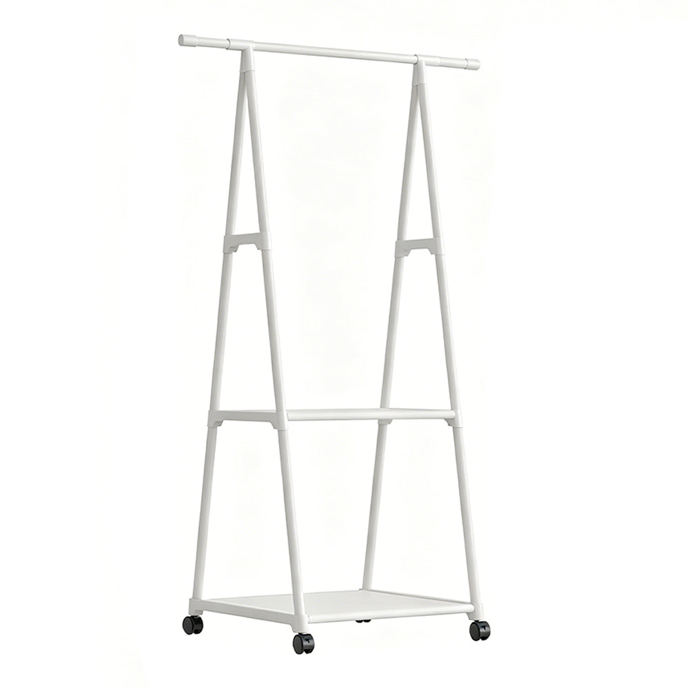 Free Standing Clothes Rack with Wheels and Shelf-White