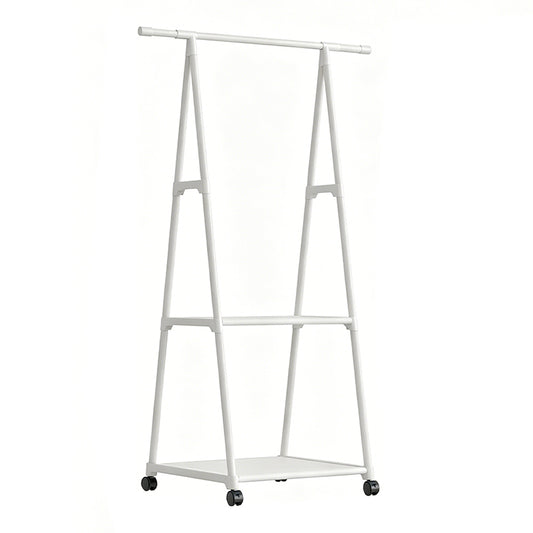 Free Standing Clothes Rack with Wheels and Shelf-White