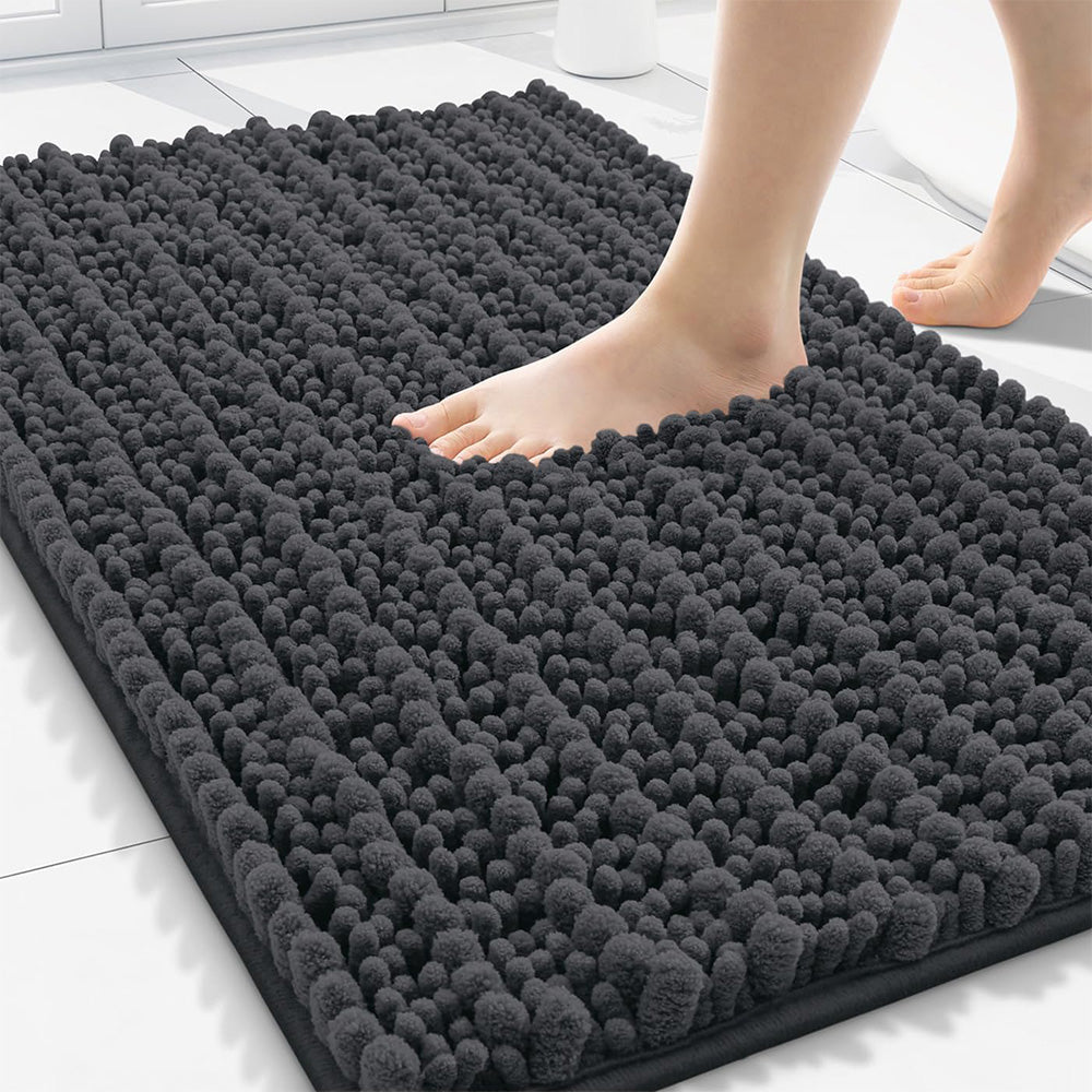 Chenille Fabric Bathroom Rugs Mat With Non Slip Rubber Backing Home Decor Accessories-Grey