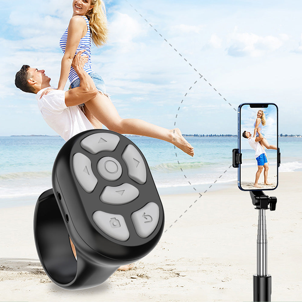 2-in-1 Bluetooth Remote Control Tiktok Scrolling Ring Page Turner for Tablet Ebook Reading Smart Phone Black