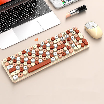 2.4GHz Wireless Keyboard And Mouse Combo With Round Key Caps-Brown