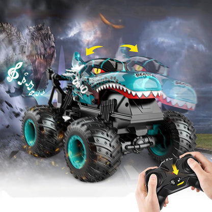 1:20 Scale RC Monster Truck Dinosaur Toy Car with Lights and Music Turquoise