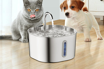USB 2.2L Stainless Steel Pet Water Fountain - Long Window