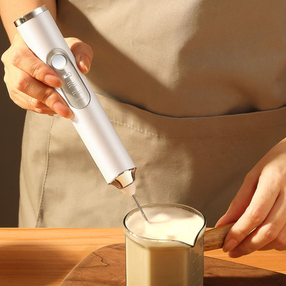 3 in 1 Milk Frother Electric Coffee Stirrers for Coffee Latte Oat Milk-White