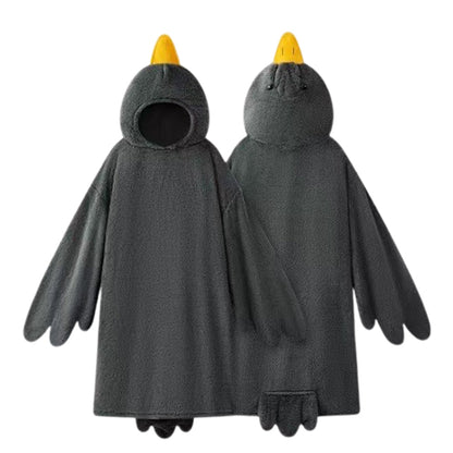 Oversized Cartoon Goose Hoodied Blanket Fleece Onesie - Grey
