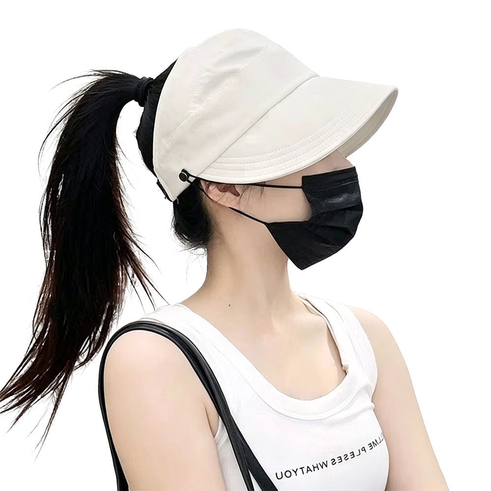 Wide Brim Quick Dry Foldable Sun Hat with Ponytail Opening - Beige
