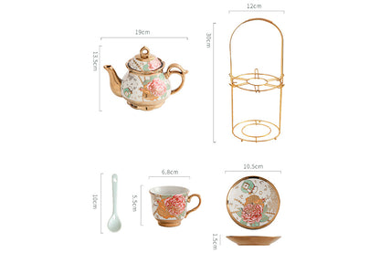 20Pcs Ceramic Tea Sets for Tea Party Porcelain Tea Set With Metal Holder and Teapot