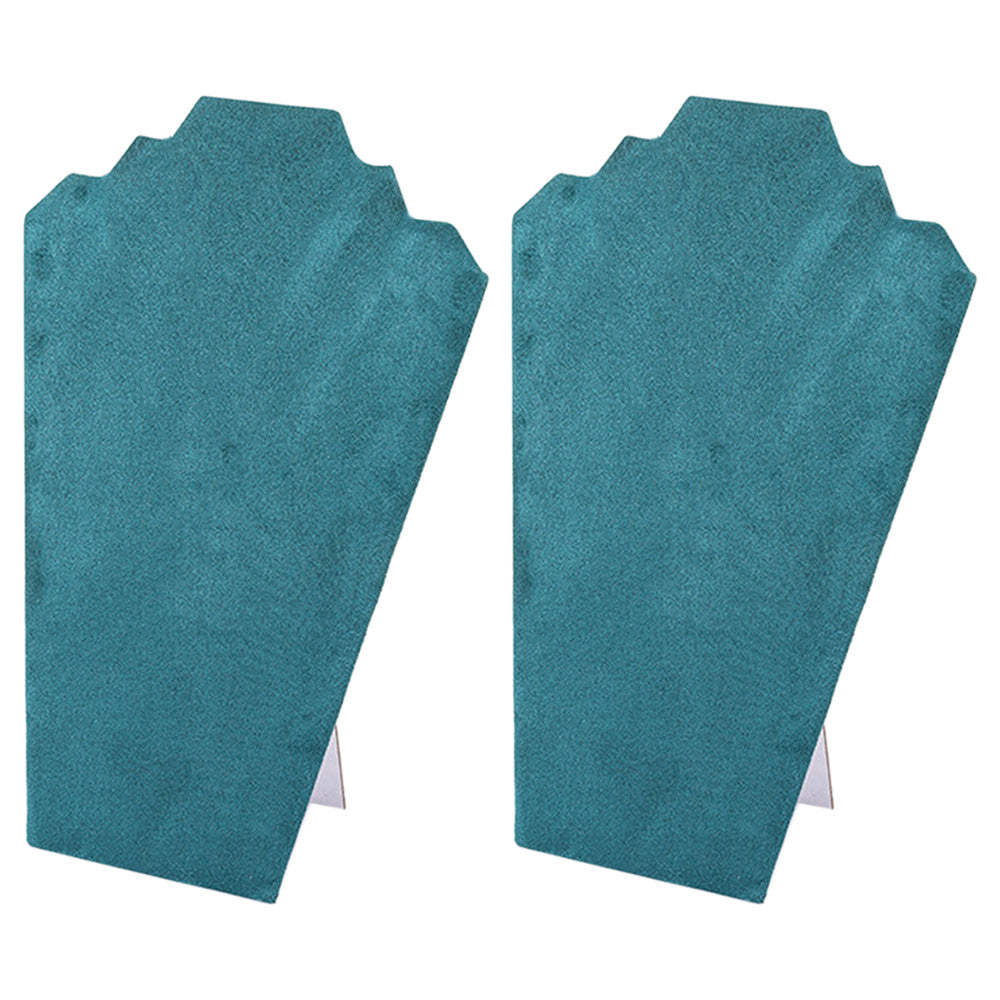 2Pcs Foldable Flannel Necklace Jewelry Bust Display Stands-Dark Green
