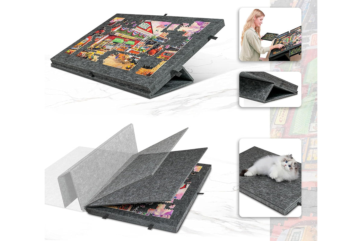 Foldable Felt Puzzle Board with 6 Drawers for 1000 Pieces Dark Grey