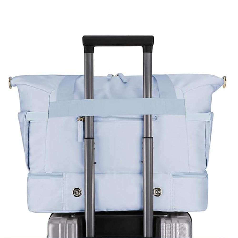 37L Women Fitness Travel Bag Waterproof USB Charging Carry-On Overnight Sky Blue