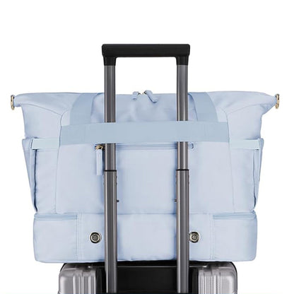 37L Women Fitness Travel Bag Waterproof USB Charging Carry-On Overnight Sky Blue