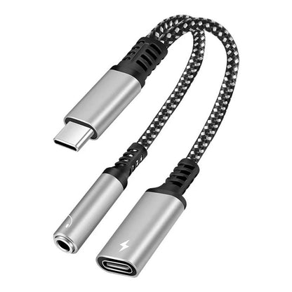 2-in-1 Type-C Audio and Charging Adapter for USB-C Devices with 30W Fast Charge Silver