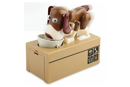 Robotic Eating Dog Coin Bank Electric Coin Bank for boy and girls-Brown