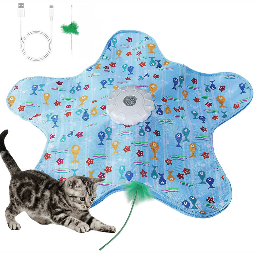 Interactive Cat Toy with Hide and Seek Feather-Blue