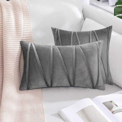2PCS Velvet Stripe Cushion Covers Decorative Throw Pillow Cases for Sofa & Home Decor Gray
