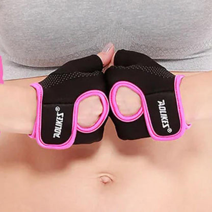 Pair of Sports Gloves Open Finger Gym Gloves for Cycling Weight Lifting Fitness Exercise Rose Red